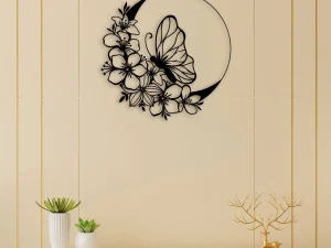 Flowers Ring Butterfly Metal Wall Art